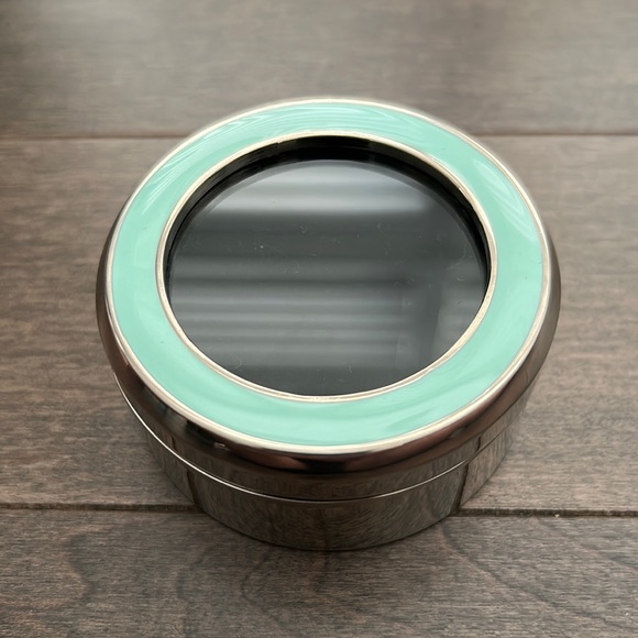 INDIGO Photo Jewellery Box, Silver with Black Velvet and Mint Border, Round - Picture 1 of 9